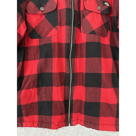 Authentic Dickies Flannel Hooded Red Plaid Quilted Full Zip Jacket Hoodie XL - Picture 7 of 13